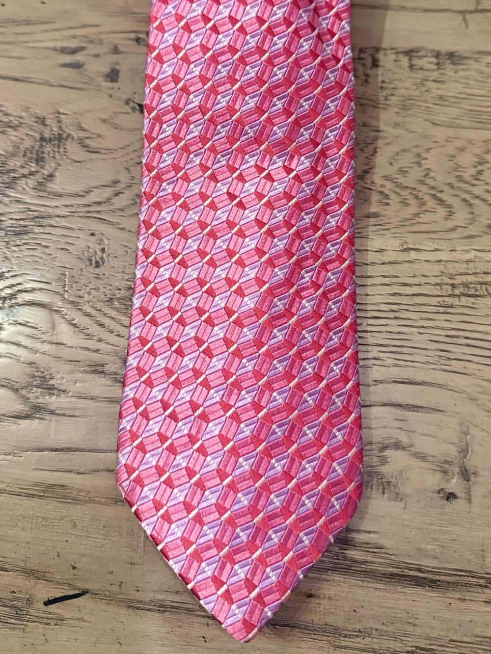 Ike Behar Pink Geometric Pattern Tie - Picture 2 of 3